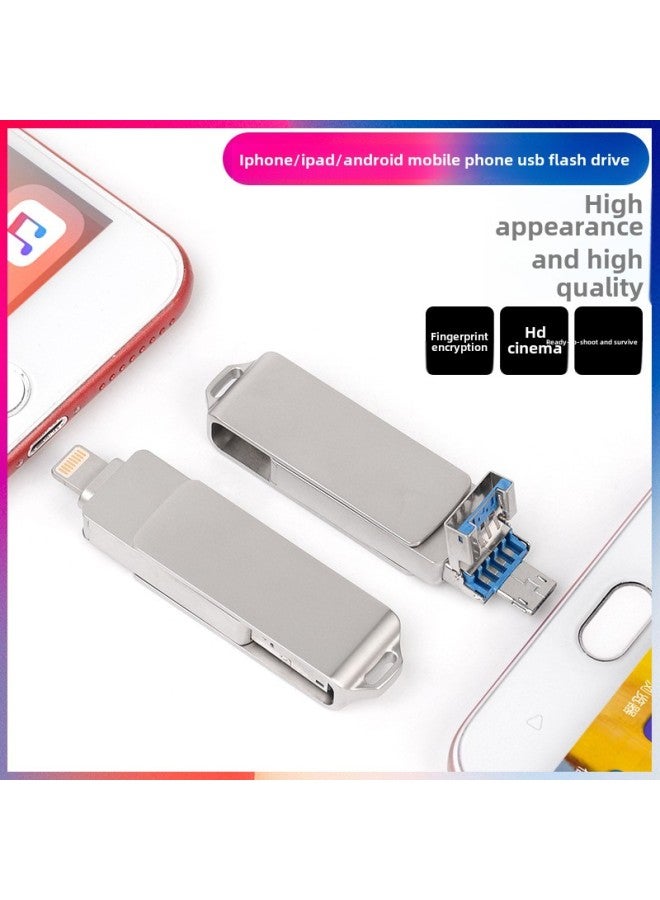 Mobile Phone U Disk OTG Three-in-one Metal Rotating USB For Apple Android Lettering LOGO Gift 32GB 1TB-Color:Silver-Capacity:256GB - Image 1
